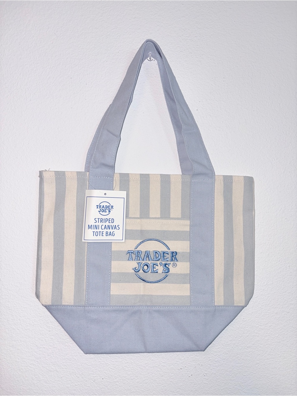 Trader Joe's Blue and Cream Striped Canvas Tote